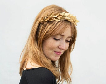 Gold Leaf Headband, Gold Leaf Crown, Laurel Leaf Headpiece, Myrtle Leaf Garland, Roman, Toga Costume, Greek Wedding, Winter Wedding, Boho