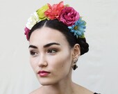 Rainbow Frida Kahlo Flor Corona, Corona de flor colorida, Diadema arco iris, Corona floral, Fiesta, Boho, Accesorios arco iris, LGBT, Orgullo