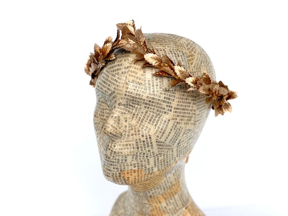 Petite Gold Leaf Headband, Gold Leaf Crown, Garland Wedding  display picture 1