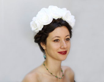 White or Ivory Day of the Dead Rose Crown, Frida, Kahlo, Mexican Flower Headpiece, La Catrina Flower Crown, Mexican, De de los Muertos, Boho