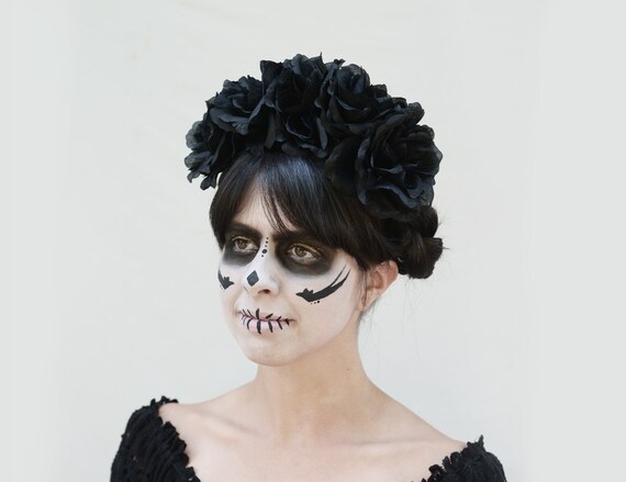 Day of The Dead Head Dress Black Rose Holiday Crown Festival Gothic Headbands Kimnny Headband