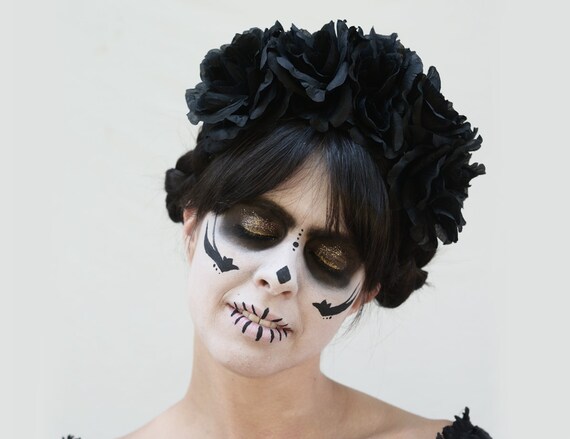Day of The Dead Head Dress Black Rose Holiday Crown Festival Gothic Headbands Kimnny Headband