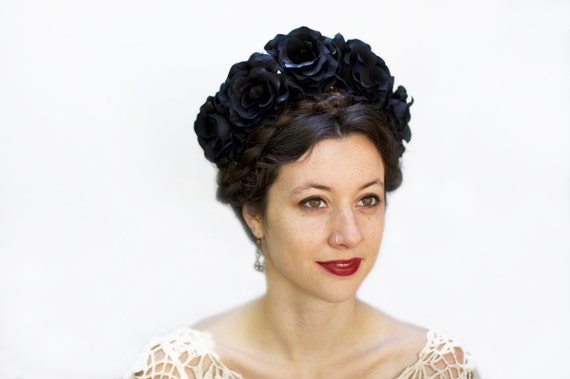 black floral head crown