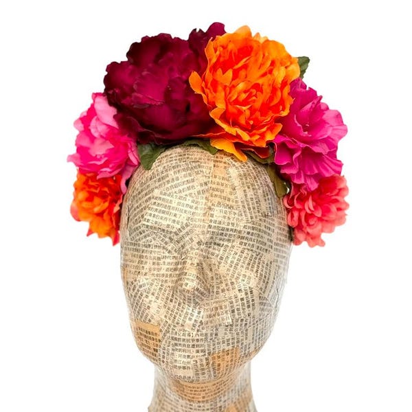 Corona di fiori di Frida Kahlo, copricapo messicano, Giorno dei Morti, Dia de Los Muertos, costume di Halloween, festa, copricapo di fiori, rosa, arancione