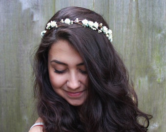 Ivory Bridal Flower Crown, Bridal Headpiece, Floral Crown, White Flower Hair Wreath, Wedding Crown, Boho, Woodland, Bridal Crown, Rustic