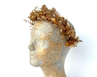 Laurel de hoja de oro, corona, diadema de hoja de oro y flores, diosa griega, boda de invierno, unisex, disfraz de toga, corona de trigo, novia, novio,