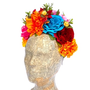 Bloemhoofddeksel Dag van de Dode, Frida Kahlo-bloemenkroon, roze-oranje bloemkroon, hoofdband met bloemen, Fiesta, Dia de Los Muertos, Fiesta