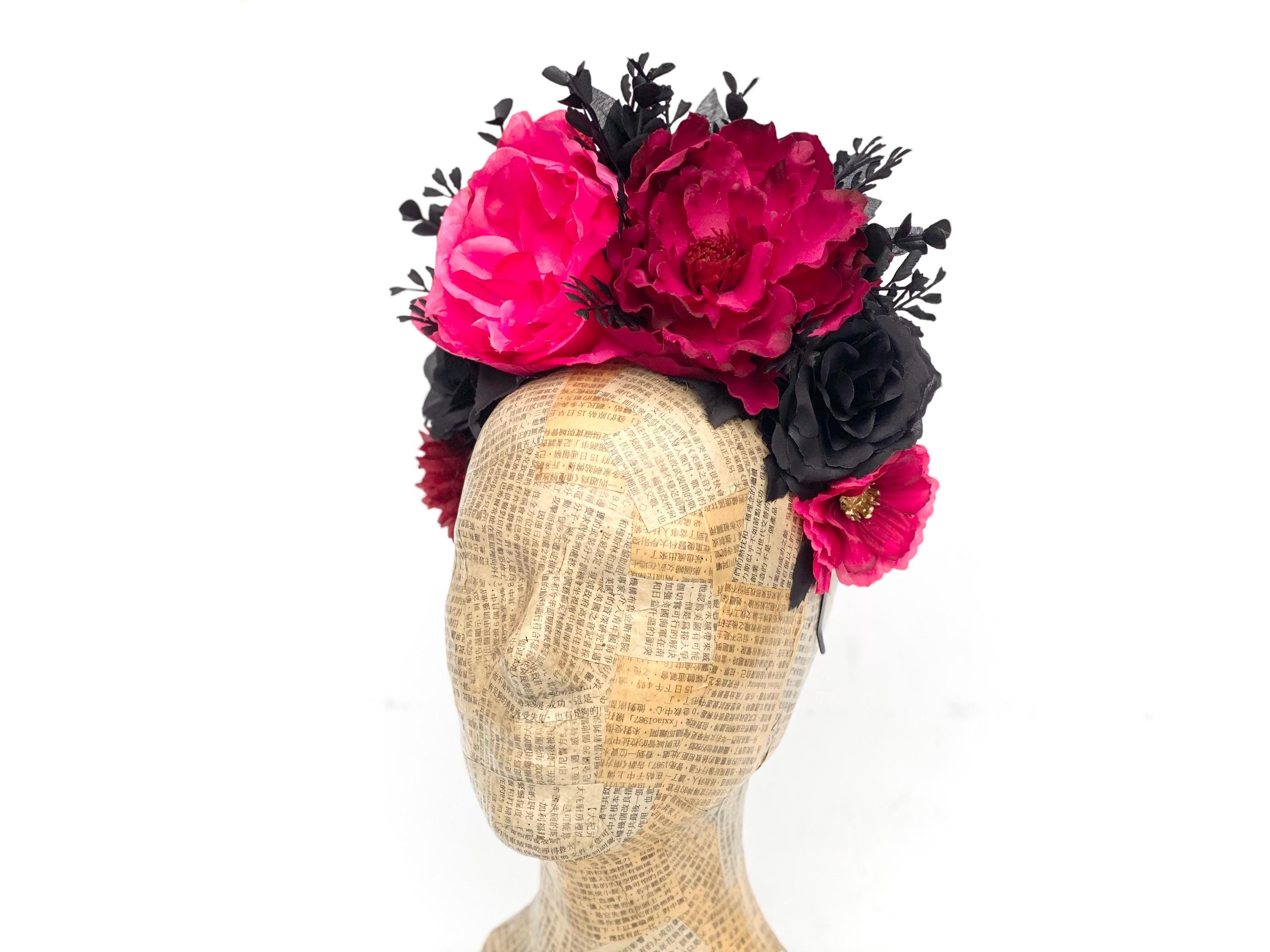 Elegant Floral Head wreath/ Catrina crown with Red and Flowers and 3 mode LEDs! La Catrina Crown: Red Roses, Gold Halo, Gothic Dia De  main image 4