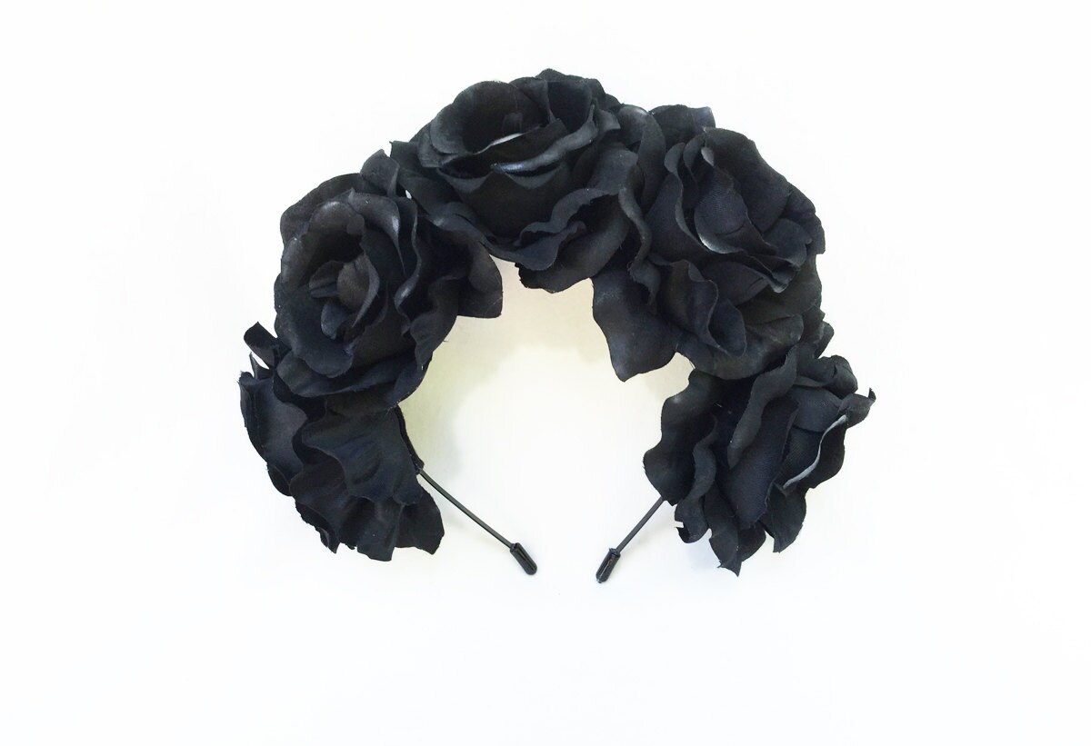 Black Rose Flower Crown Black Flower Crown Black Rose Etsy