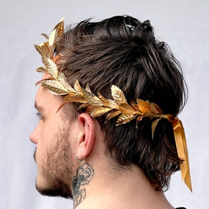 Mens Gold Leaf Crown, Roman Leaf Laurel, Gold Leaf Garland, Greek God, Hair Wreath, Headpiece, Marcus Aurelius, Toga Costume, Groom, Pride image 6