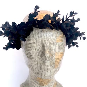 Black Leaf Laurel, Greek Crown, Roman headpiece, Toga Costume, LARP, Black Eucalyptus Hair Garland,  Goth, Halloween Costume, Leaf Circlet
