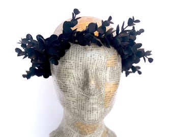 Black Leaf Laurel, Greek Crown, Roman headpiece, Toga Costume, LARP, Black Eucalyptus Hair Garland,  Goth, Halloween Costume, Leaf Circlet