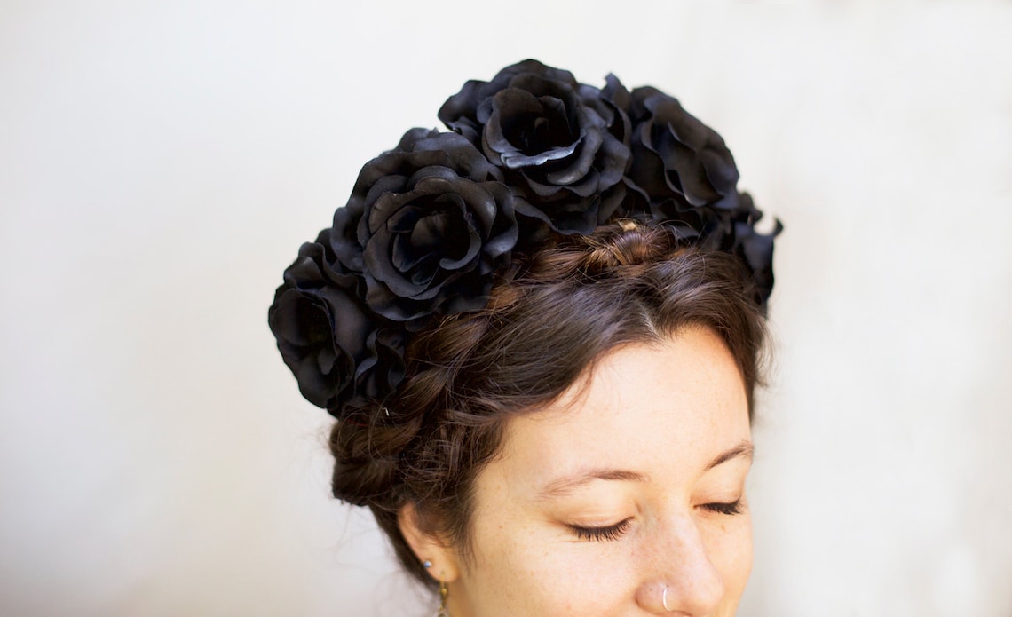 Black Rose Flower Crown Black Flower Crown Black Rose Etsy