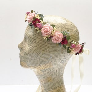 Pink Flower Girl Crown, Pink and Red Flower Crown, Flower Girl Circlet, Floral Headpiece, Bridal Flower Crown, Winter Wedding, Blush Pink