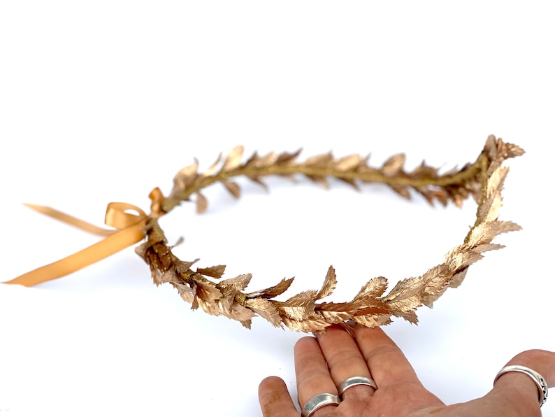 Petite Gold Leaf Headband, Gold Leaf Crown, Garland Wedding Crown, Bridal Headpiece, Greek Leaf Laurel, Toga Costume, Autumn Wedding, Boho, image 9