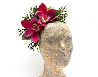 Pink Orchid Flower Headpiece, Tropical Floral Headband, Wedding, Hawaiian, Flower Crown, Summer Fiesta, Cruise Wear, Fascinator, Fuchsia