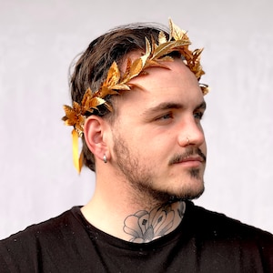 Mens Gold Leaf Crown, Roman Leaf Laurel, Gold Leaf Garland, Greek God, Hair Wreath, Headpiece, Marcus Aurelius, Toga Costume, Groom, Pride image 9