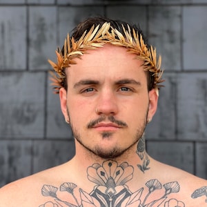 Gold Leaf Crown, Olive Leaf Laurel, Greek Wedding, Groom, Greek God, Festivals, Toga Costume, Roman Leaf Hair Garland, Wreath Kotinos, LARP
