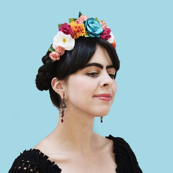 Day of the Dead Headpiece. Frida Kahlo, Dia de los Muertos Costume, Flower Crown, Day of the Dead Costume, Frida Costume, Mexican Headpiece