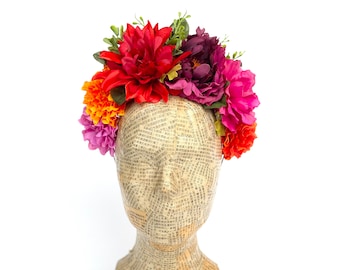 Day of the Dead Flower Headband, Colorful Mexican Floral Headpiece, Dia de Los Muertos, Frida Kahlo, Halloween Costume, La Catrina,  Fiesta