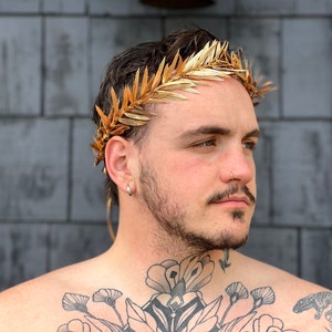 Mens Gold Leaf Crown, Olive Leaf Laurel, Greek Wedding, Groom, Festival Clothing, Toga Costume, Roman Headpiece, Groom, LARP, Gift for Him, image 6