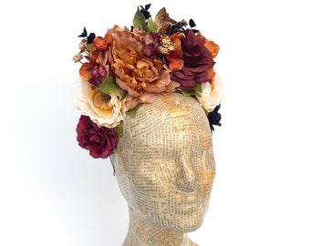 Autumn Floral Headpiece, Golden Flower Crown, Day of the Dead,