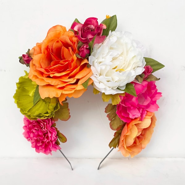 Frida Flower Crown, Day of the Dead Headpiece, Kahlo, Mexican Flower Crown, Mexican Flower Headband, Dia de los Muertos, Floral Crown, Crown