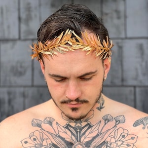 Mens Gold Leaf Crown, Olive Leaf Laurel, Greek Wedding, Groom, Festival Clothing, Toga Costume, Roman Headpiece, Groom, LARP, Gift for Him, image 10