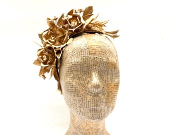 Corona de rosas doradas, tocado de flores, disfraz de carnaval, sesión de fotos de maternidad, diadema de novia para boda de invierno, tocado de flores doradas, estilo bohemio.