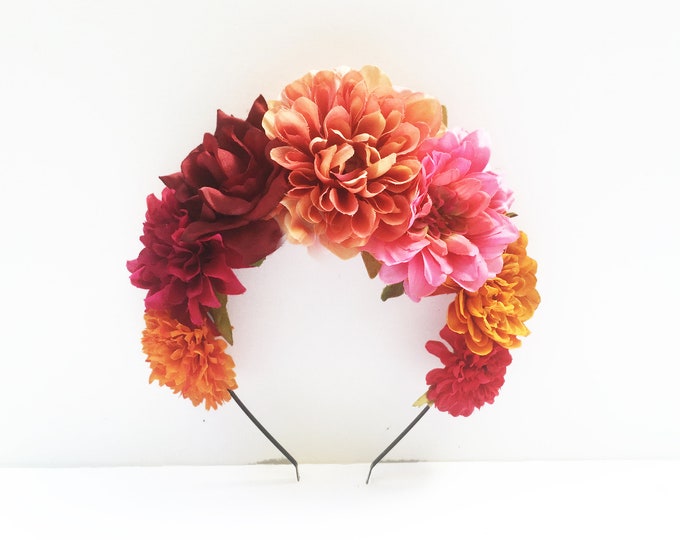 Frida Flower Crown Kahlo Mexican Floral Headpiecepink Etsy