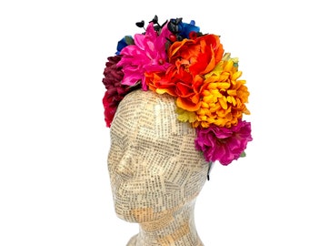 Colorful Day of The Dead Flower Headpiece, Mexican Floral Headband, Dia de Los Muertos Flower Crown Fiesta, Halloween, Frida Kahlo Costume