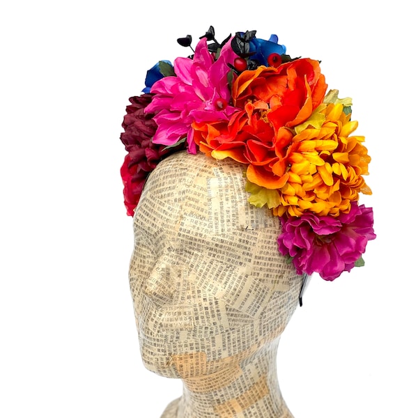 Colorful Day of The Dead Flower Headpiece, Mexican Floral Headband, Dia de Los Muertos Flower Crown Fiesta, Halloween, Frida Kahlo Costume