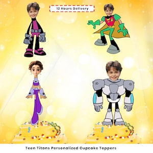 Personazlied Face Teen Titans Cupcake Toppers, Cupcake Toppers PDF File, Birthday Celebrations Teen Titans Inspired Toppers, Digital Toppers