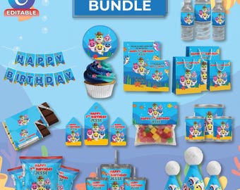 Pacchetto Baby Face Shark modificabile / 12 etichette per feste / Decorazioni per compleanni per bambini / Bomboniere / Download immediato