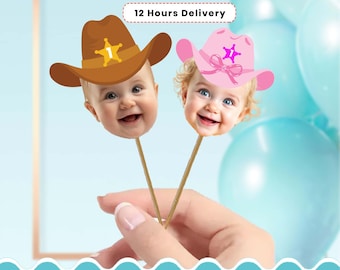 Adornos para cupcakes con cara de vaquero personalizados / Fiesta de cumpleaños del oeste para niña / Primer cumpleaños de niño / Adorno de sheriff