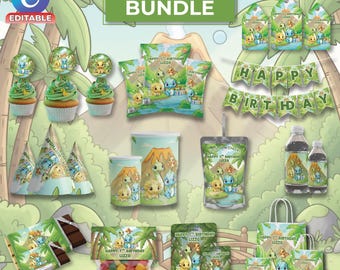 Paquete editable de dinosaurio bebé / Decoración única para fiesta de cumpleaños / 12 etiquetas para recuerdos de fiesta / Plantilla Canva