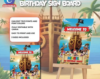 Mickey Mouse Birthday Welcome Sign | 1st Birthday Board Outdoor Yard Party Decor | Canva Editable