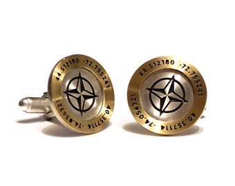 Compass Cufflinks - Hand Engraved 14k & sterling