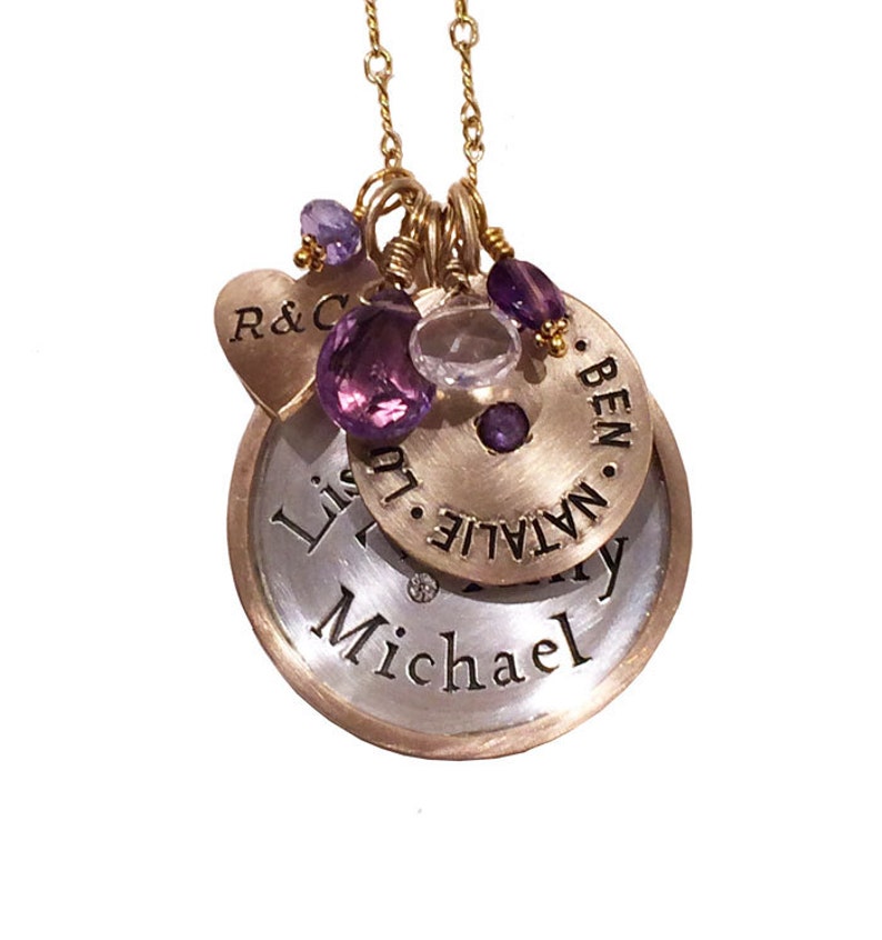 Personalized Engraved Charm Necklace 14k Gold and Sterling Etsy