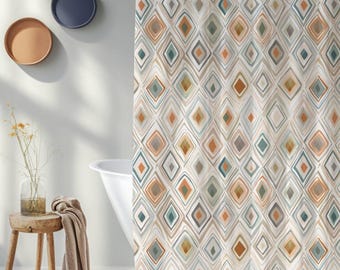Boho Shower Curtain Stylish Bathroom Decor Geometric Pattern Gift for Newlyweds Modern Bath Accessory Minimalist Shower Decor Beige Shower