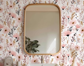 Blush Pink Floral Wallpaper Peel And Stick Botanical Wall Mural Modern Boho Flower Design Removable Wallpaper For Bedroom Nursery Decor