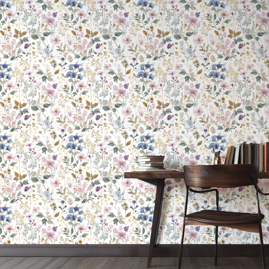 Floral Wallpaper Peel and Stick Botanical Wall Mural, Soft Pastel