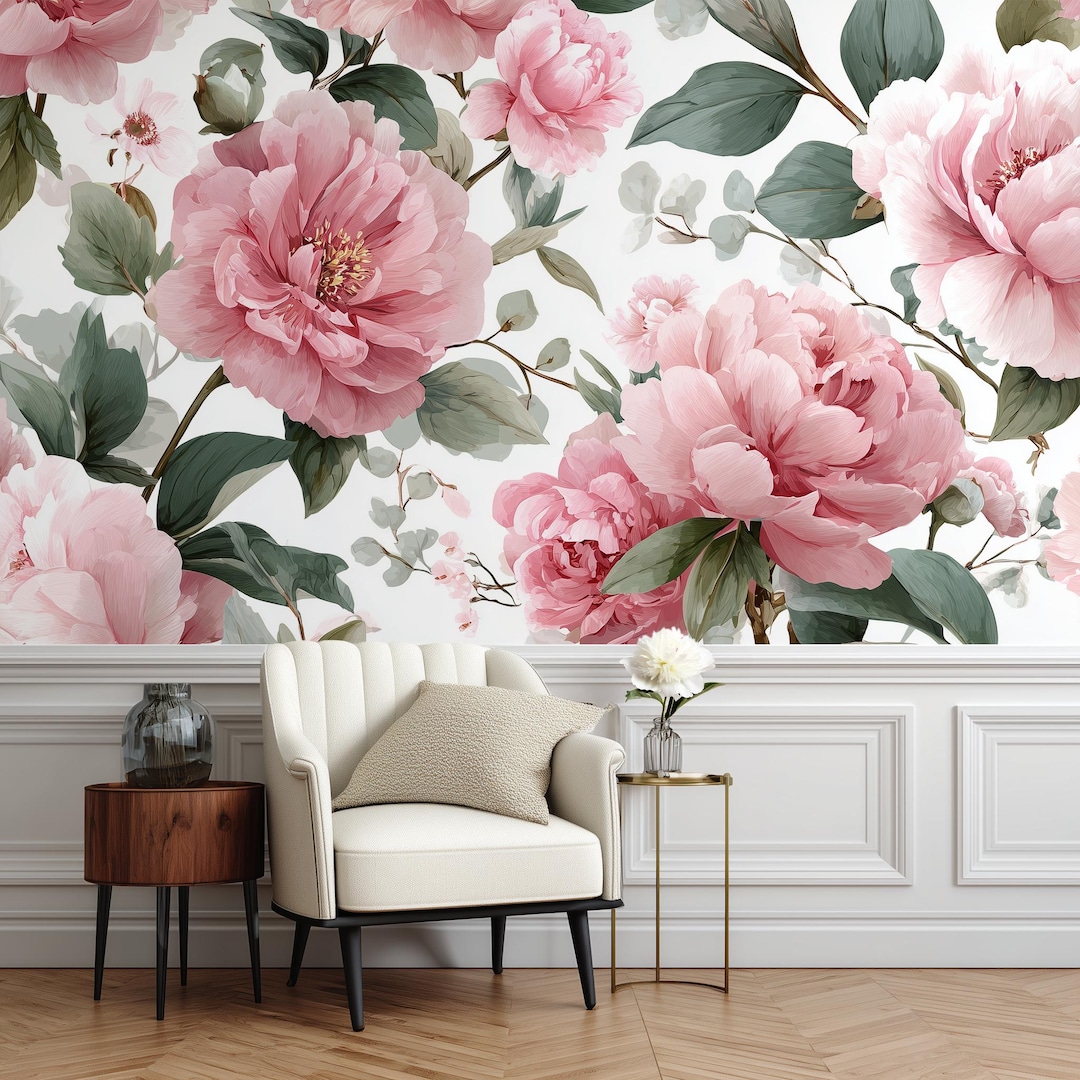 Pink Peony Wallpaper Large Floral Wall Mural Oversized Flower Peel and ...