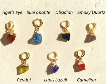 Raw Crystal Earrings, Small Huggie Hoops, Everyday Earrings, Birthstone Hoop Earrings, Dainty Earrings, Gift Set, Birthday Gift