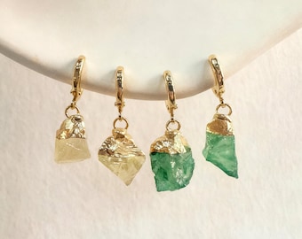 Dainty Gemstone Hoop Earrings, Raw Crystal Huggie Earrings, Natural Stone Hoop, Boho Style Earrings, Crystal Jewelry, Gifts Set For Her