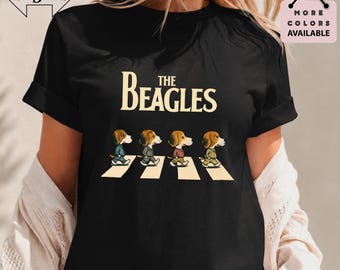 Camiseta The Beagles, Camiseta engraçada com estampa de cachorro, Presente para amantes de Beagles, Camiseta paródia de Abbey Road, Camiseta para pais e mães de cachorro, Banda Beagles, Paródia dos Beatles