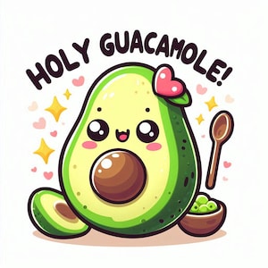 Holy Guacamole Avocado PNG | Kawaii Guac Clipart | Cute Avocado Sublimation Design | Funny Food Sticker PNG | Oh My PNG Digital Download