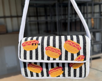 Stylish Hot Dog Embroiderd Mini Shoulder Bag  Food Pattern Sling Bag For Women Fashionable.