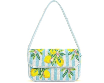 Lemon Embroidered Shoulder Bag|Handmade Beaded Purse|Summer Vacation Handbag|Boho Bag
