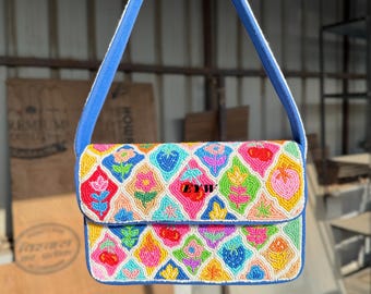 Handmade Beaded Colorful Floral Shoulder Bag,Artisan Handbag, Trending Gift For Her,Statement Handbag.